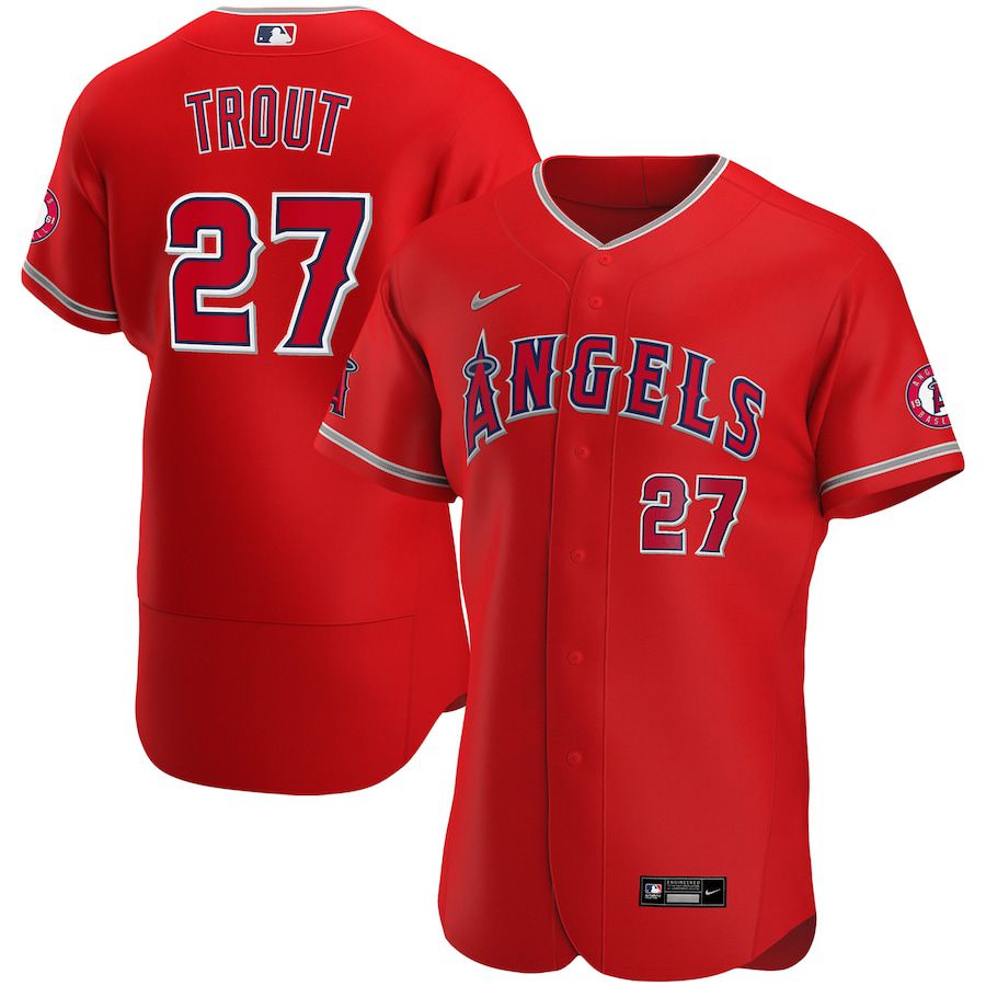 Mens Los Angeles Angels 27 Mike Trout Nike Red Alternate Authentic Player MLB Jerseys